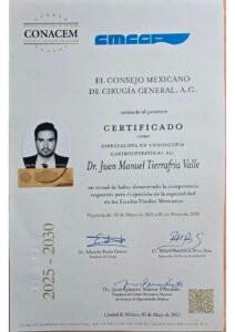 Certificado de Consejo Endoscopia Juan Manuel